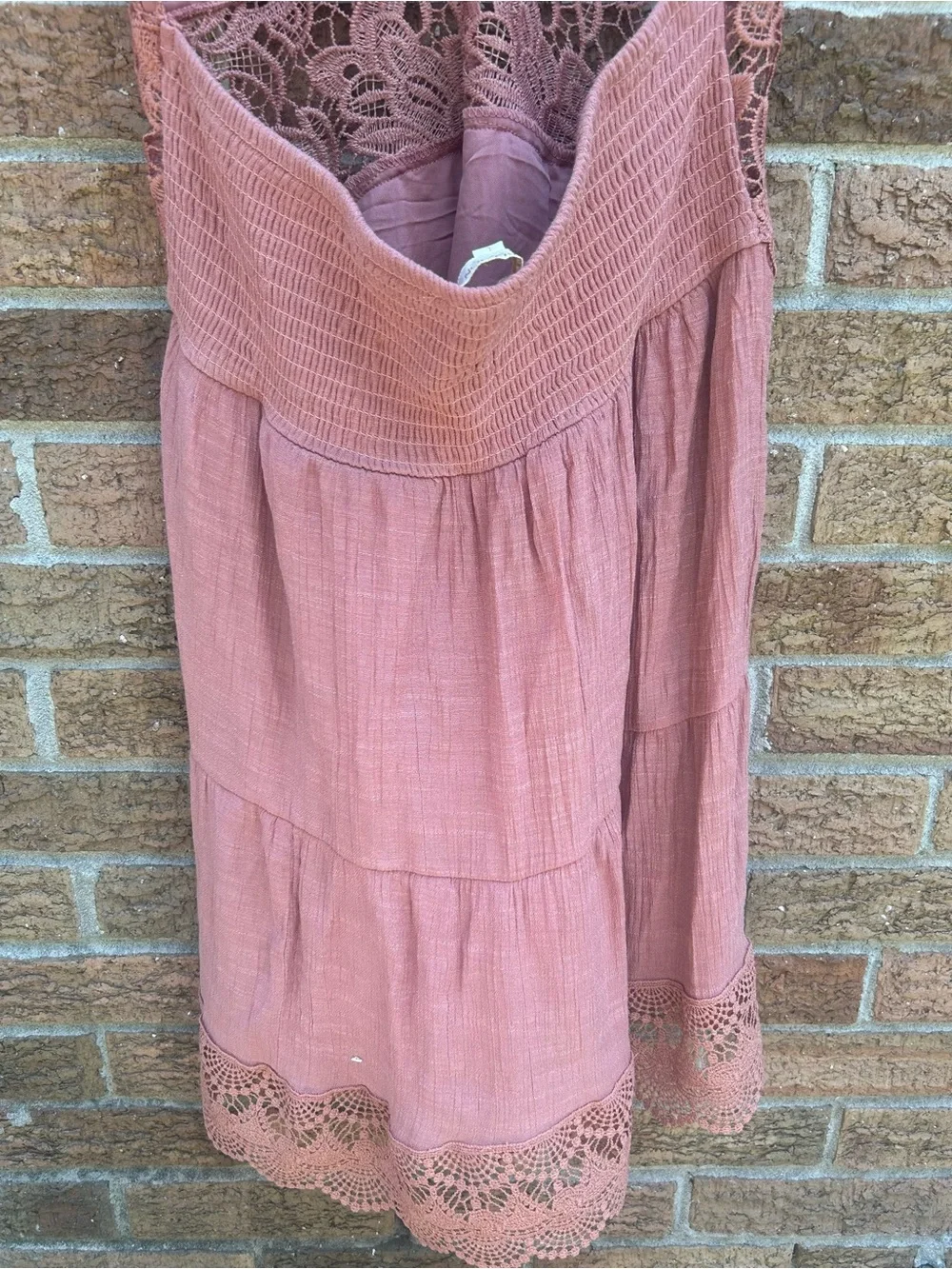 Rebellion Dusty Rose Lace-Trim Backless Sundress size large - Picture 9 of 11
